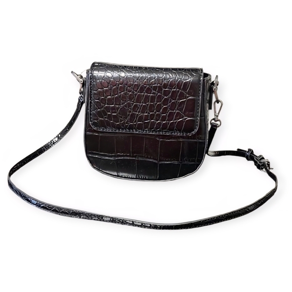 Zara Black Croc-Pattern Crossbody Bag - Picture 1 of 8